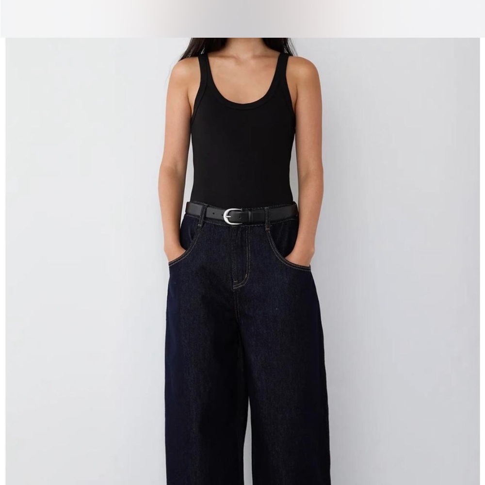 OAK + FORT Dark Blue Wash Barrel Jeans